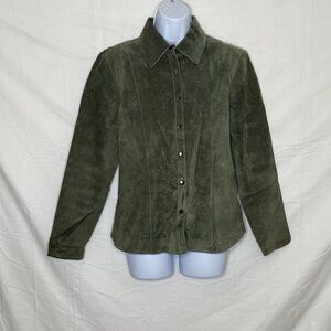 AMI Olive Green Womens (Medium) Suede Leather Lined Jacket with Snap Buttons